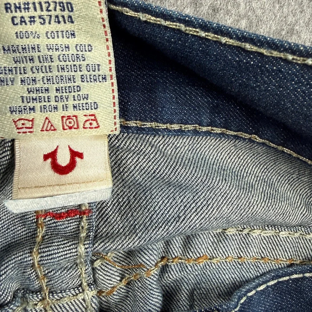True Religion Mens 32x33 RICKY Flap Big T Straight Leg Jeans Dark‎ Wash USA Y2K